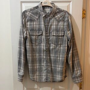 Lucky Brand Men's Gray and White Plaid Button Down Shirt